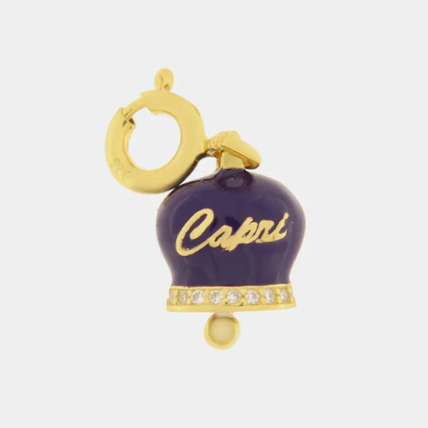 Ciondolo in Argento 925 campanella con scritta capri prugna — collezione piazzetta 925