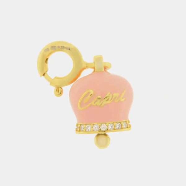 Ciondolo in Argento 925 campanella con scritta capri rosa — collezione piazzetta 925