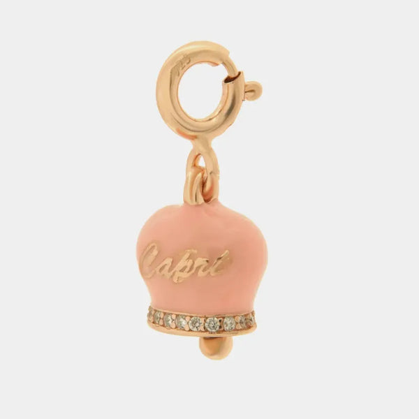 Ciondolo in Argento 925 campanella con scritta capri rosa — collezione piazzetta 925