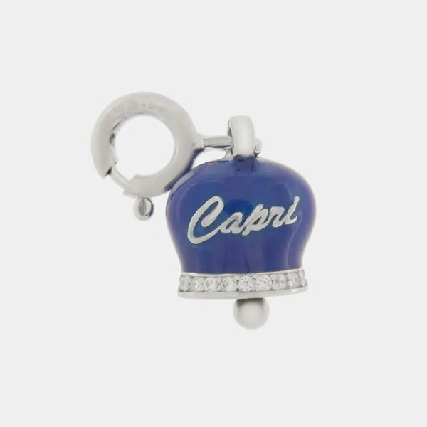 Ciondolo in Argento 925 campanella scritta capri blu — collezione piazzetta 925