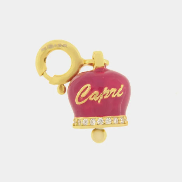 Ciondolo in Argento 925 campanella scritta capri  fucsia — collezione piazzetta 925