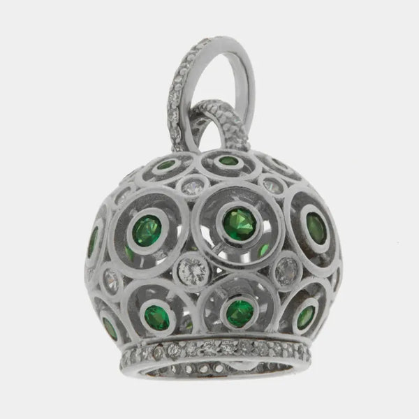 Ciondolo in Argento 925 con campanella e zirconi verdi — collezione piazzetta 925
