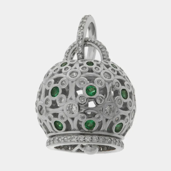 Ciondolo in Argento 925 con campanella e zirconi verdi — collezione piazzetta 925