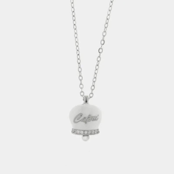 Collana in Argento 925 con campanella bianca Capri e zirconi — collezione piazzetta 925