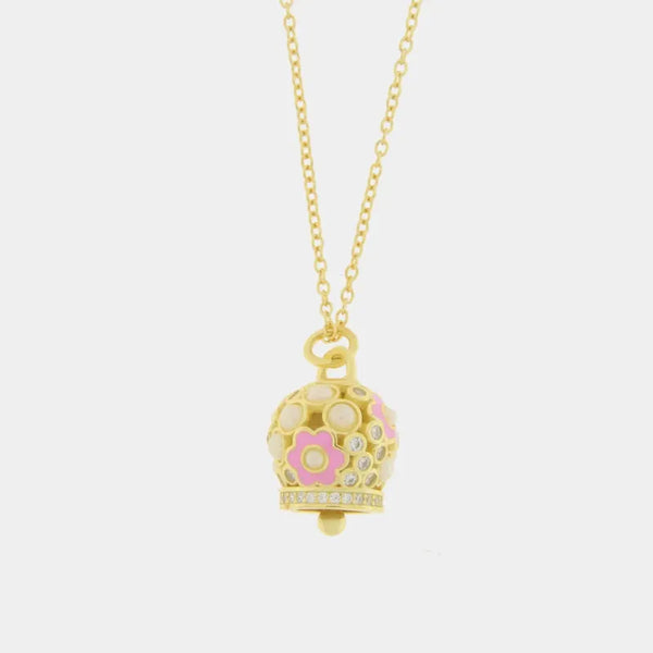 Collana in Argento 925 con campanella con fiore rosa — collezione piazzetta 925