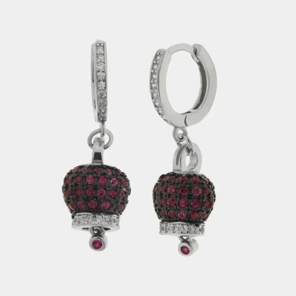 Orecchini in Argento 925 a cerchio con campanella rossa — collezione piazzetta 925
