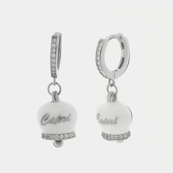 Orecchini in Argento 925 con campanella bianca Capri e zirconi — collezione piazzetta 925