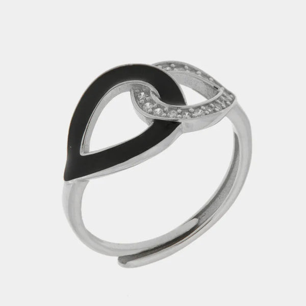 Anello in Argento 925 gocce intrecciate con smalto nero e zirconi — collezione san michele
