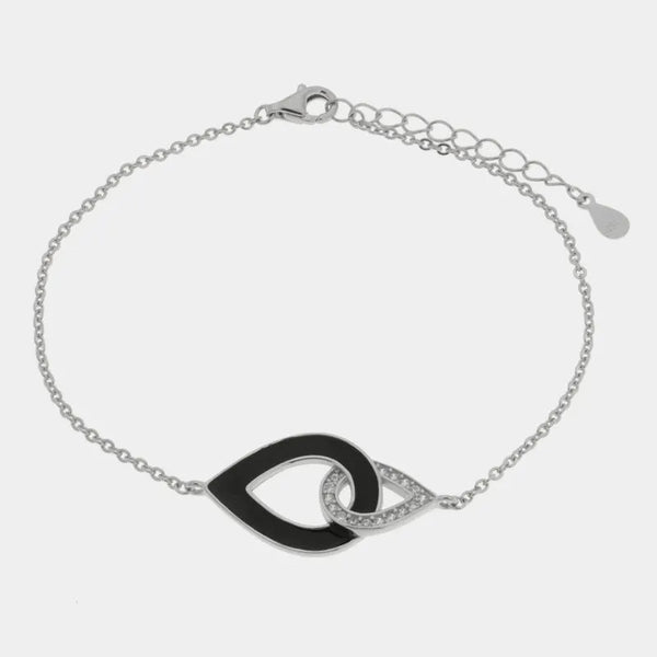 Bracciale in Argento 925 gocce intrecciate con smalto nero e zirconi — collezione san michele
