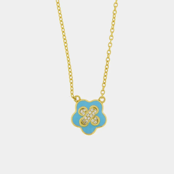 Collana in Argento 925 con fiore azzurro e zirconi — collezione san michele