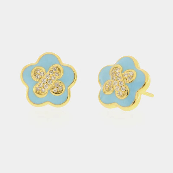 Orecchini in Argento 925 con fiore azzurro e zirconi — collezione san michele
