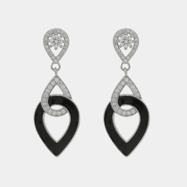 Orecchini in Argento 925 gocce intrecciate con smalto nero e zirconi — collezione san michele