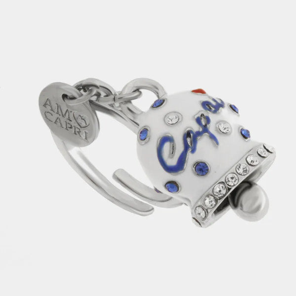 Anello in Acciaio campanella Capri bianca con pois blu — collezione solaria