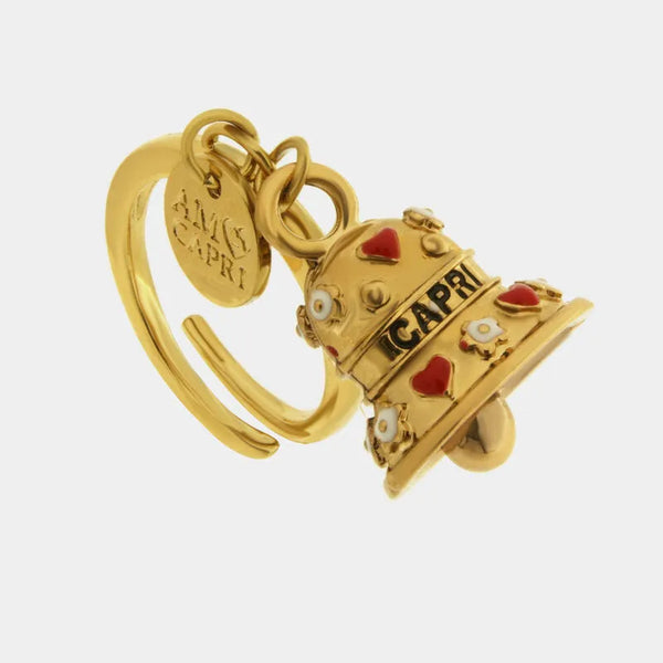 Anello in Acciaio campanella Capri con cuori e fiori — collezione solaria