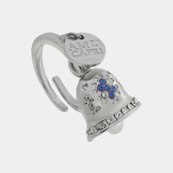 Anello in Acciaio campanella Capri con pois blu — collezione solaria
