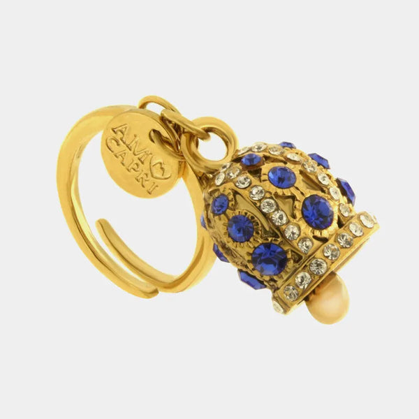 Anello in Acciaio campanella Capri con pois blu — collezione solaria