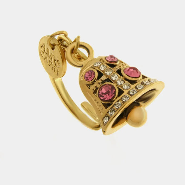 Anello in Acciaio campanella Capri con pois rosa — collezione solaria