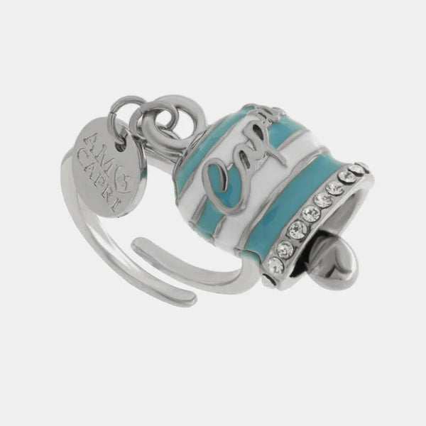 Anello in Acciaio campanella Capri con  strisce azzurre — collezione solaria