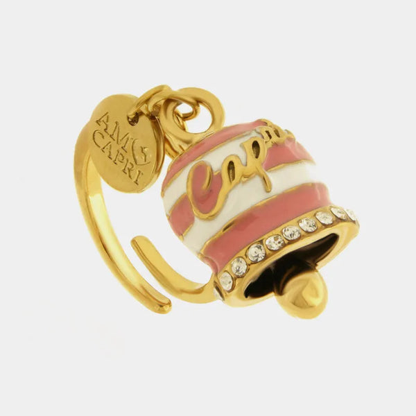 Anello in Acciaio campanella Capri con  strisce rosa — collezione solaria