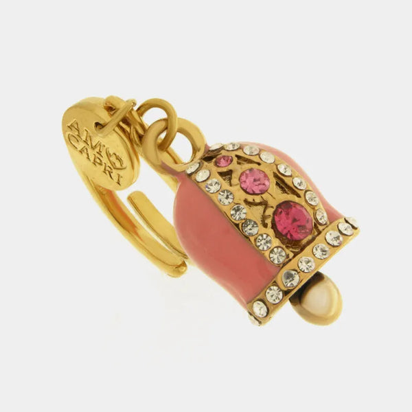 Anello in Acciaio campanella Capri rosa con pois — collezione solaria
