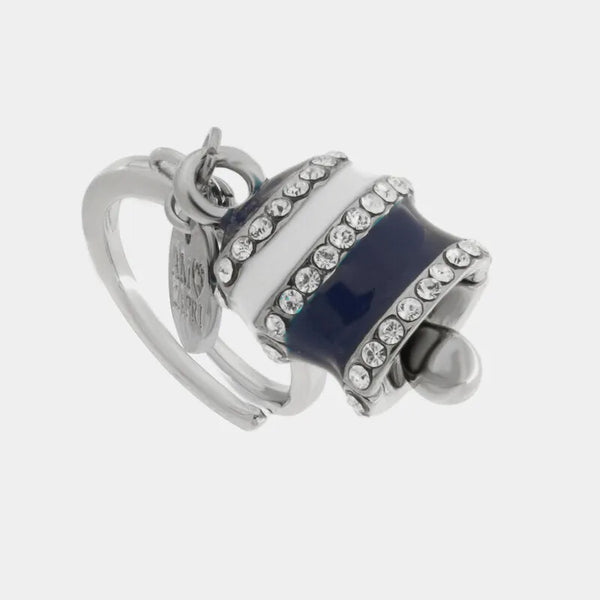Anello in Acciaio campanella Capri strisce blu e bianche — collezione solaria