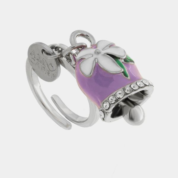 Anello in Acciaio campanella Capri viola con fiore bianco — collezione solaria