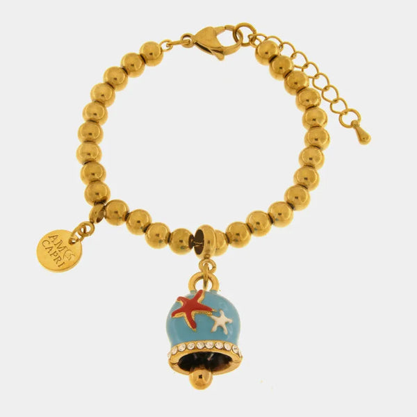 Bracciale in Acciaio campanella Capri azzurra con stelle marine — collezione solaria