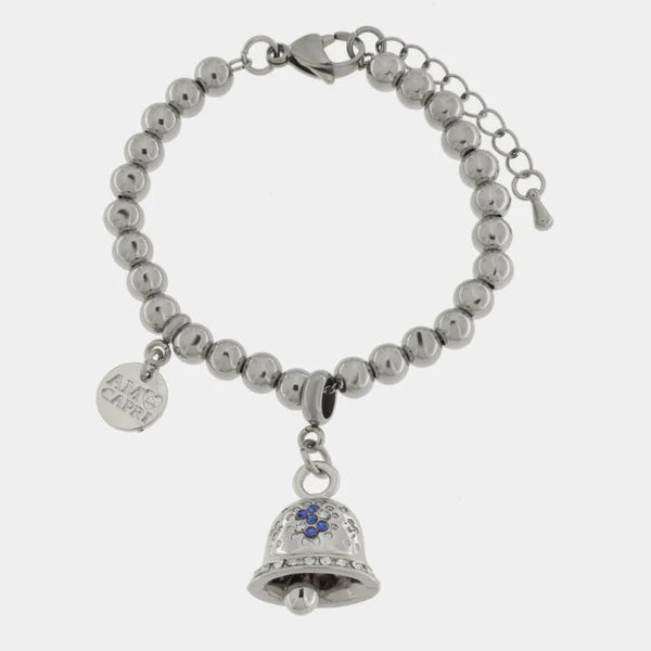 Bracciale in Acciaio campanella Capri con pois blu — collezione solaria