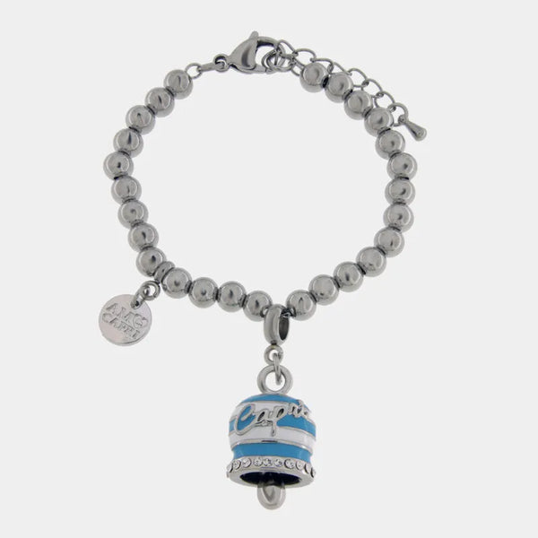 Bracciale in Acciaio campanella Capri con  strisce azzurre — collezione solaria