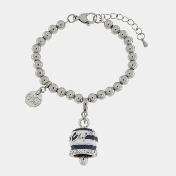 Bracciale in Acciaio campanella Capri con  strisce blu — collezione solaria