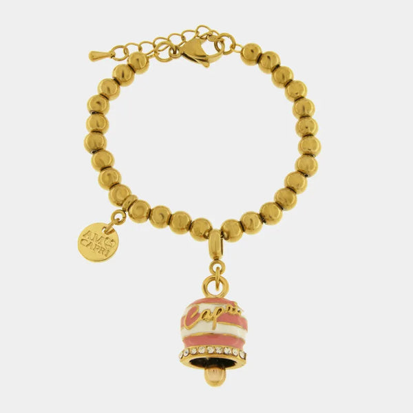Bracciale in Acciaio campanella Capri con  strisce rosa — collezione solaria
