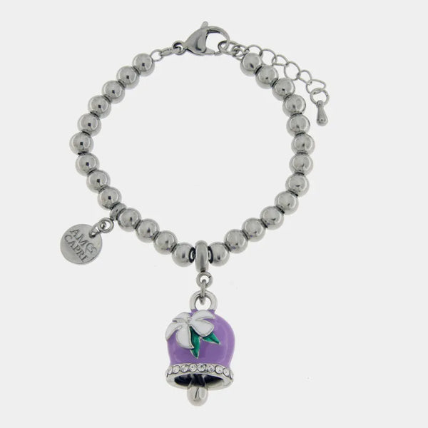 Bracciale in Acciaio campanella Capri viola con pois — collezione solaria