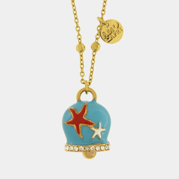 Collana in Acciaio campanella Capri azzurra con stelle marine — collezione solaria
