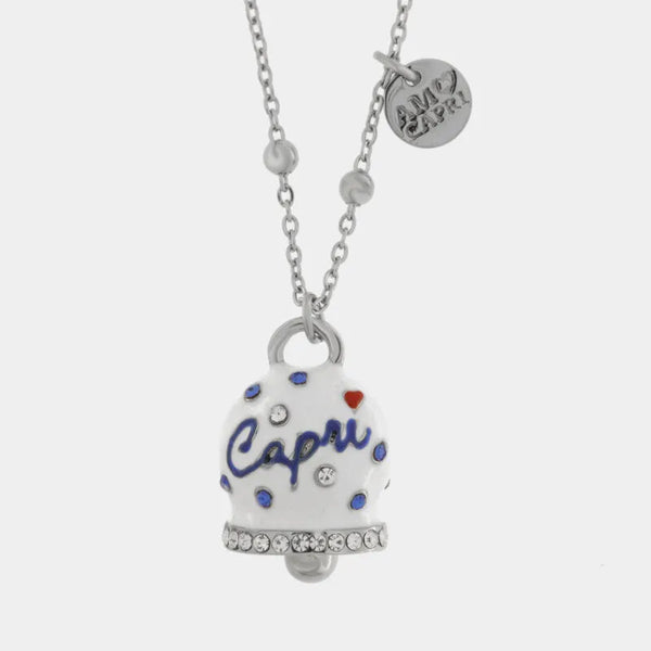 Collana in Acciaio campanella Capri bianca con pois blu — collezione solaria