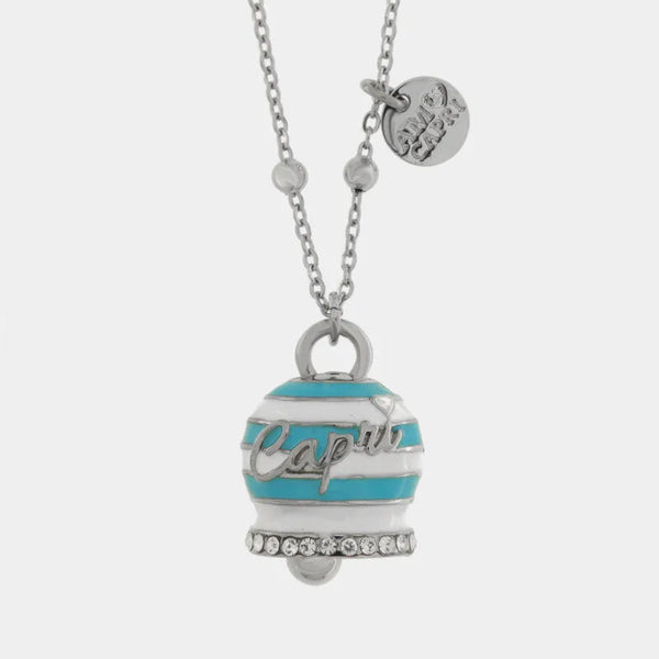 Collana in Acciaio campanella Capri con  strisce azzurre — collezione solaria