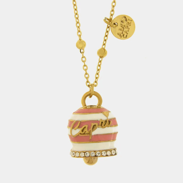 Collana in Acciaio campanella Capri con  strisce rosa — collezione solaria
