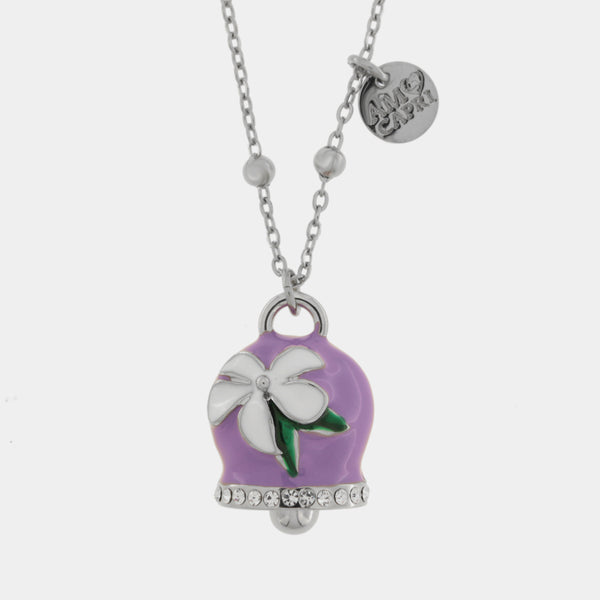 Collana in Acciaio campanella Capri viola con fiore — collezione solaria