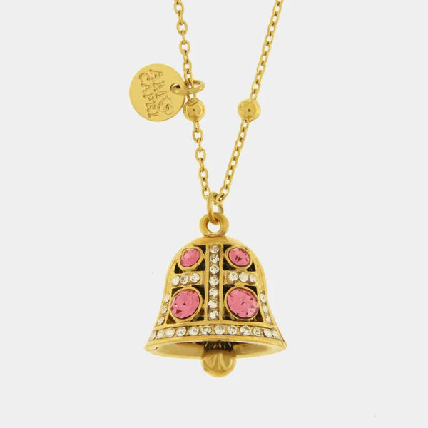 Collana in Acciaio campanella con punti luce rosa — collezione solaria