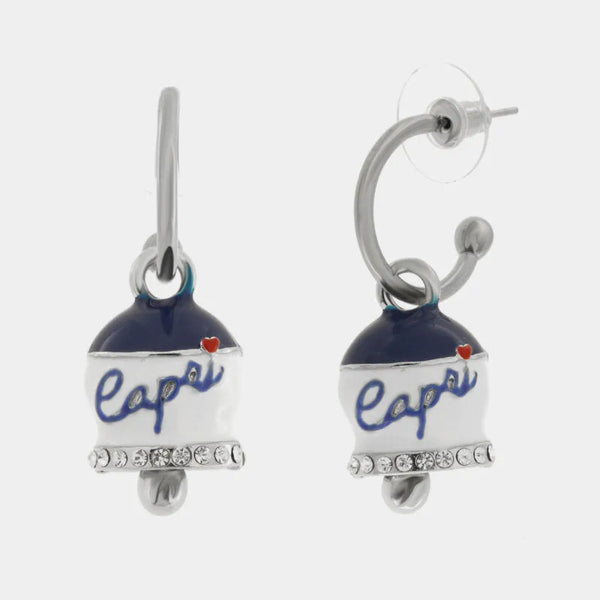 Orecchini in Acciaio campanella Capri blu e bianca — collezione solaria