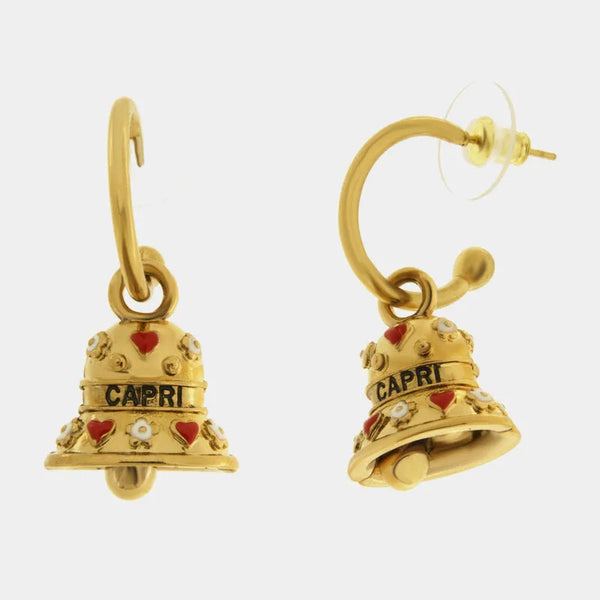 Orecchini in Acciaio campanella Capri con cuori rossi — collezione solaria