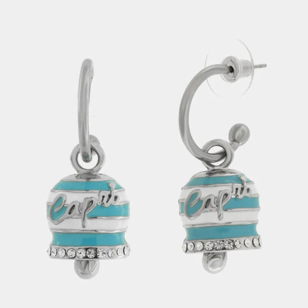 Orecchini in Acciaio campanella Capri con  strisce azzurre — collezione solaria