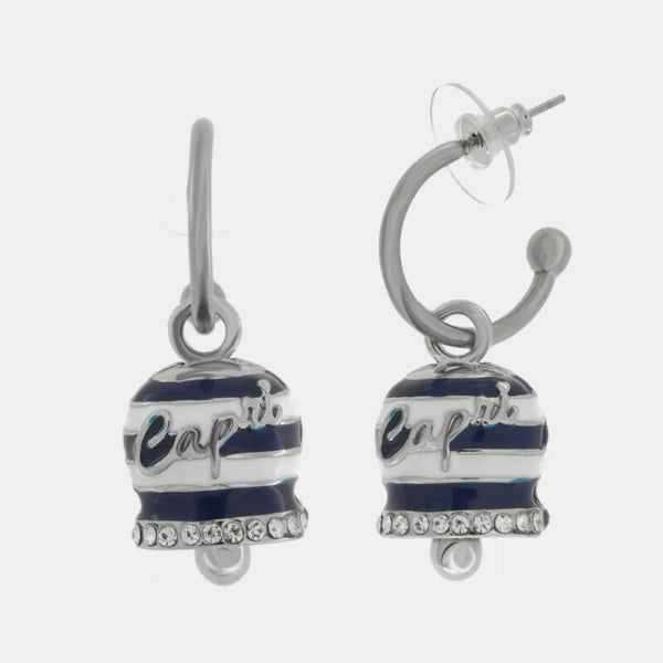 Orecchini in Acciaio campanella Capri con  strisce blu — collezione solaria