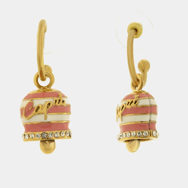 Orecchini in Acciaio campanella Capri con  strisce rosa — collezione solaria