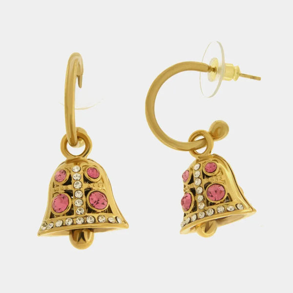 Orecchini in Acciaio campanella con punti luce rosa — collezione solaria