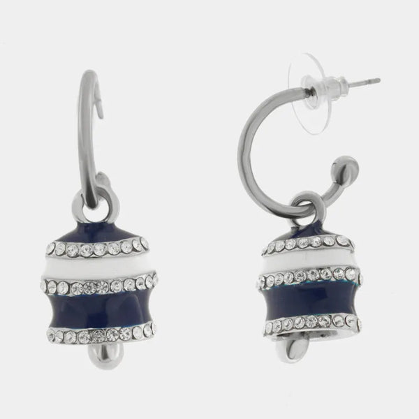 Orecchini in Acciaio campanella con strisce blu e bianche — collezione solaria
