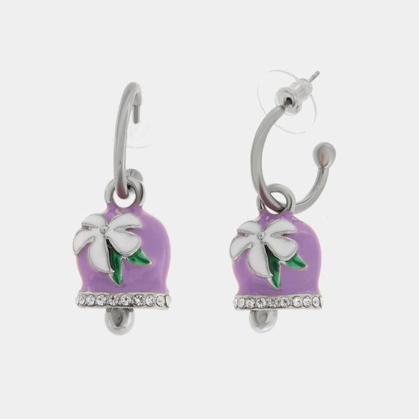 Orecchini in Acciaio campanella viola con fiore bianco — collezione solaria