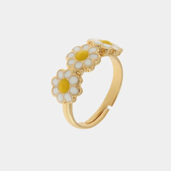 Anello in Metallo con margherite smaltate — collezione tiberio