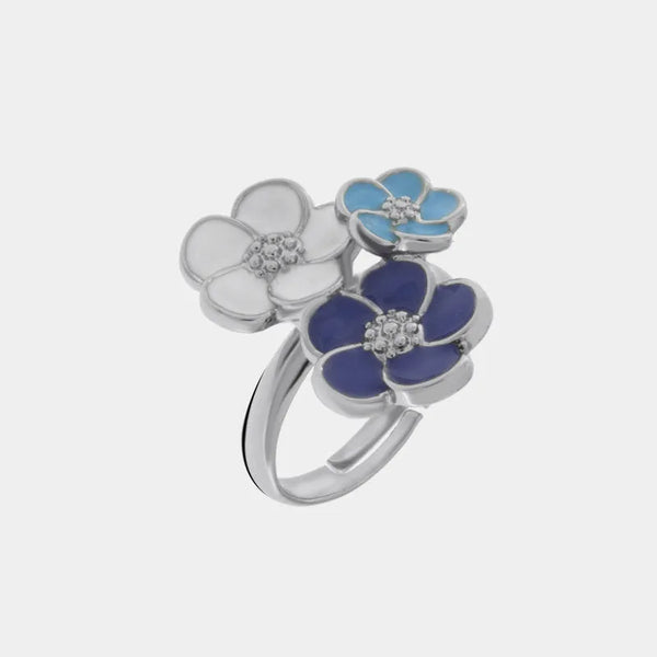 Anello in Metallo con tre fiori di colore blu, bianco e celeste — collezione tiberio