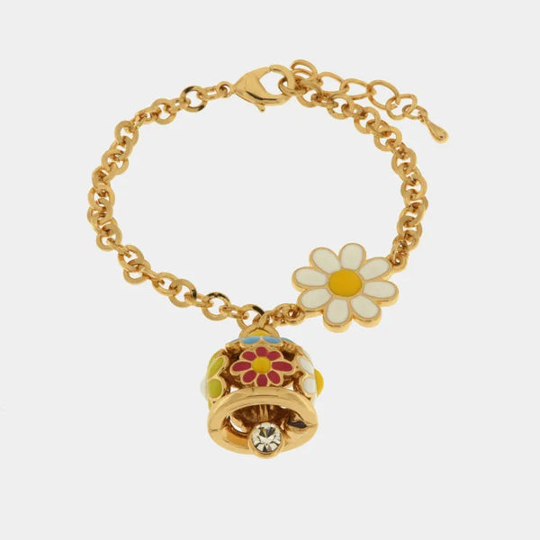 Bracciale in Metallo con campanella portafortuna impreziosita da margherite colorate — collezione tiberio