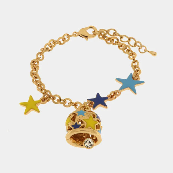 Bracciale in Metallo con campanella portafortuna impreziosita da stelle colorate — collezione tiberio